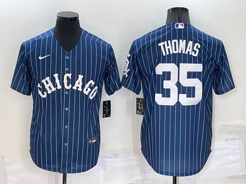 Men Chicago White Sox 35 Thomas Blue Stripe Throwback Nike 2022 MLB Jersey